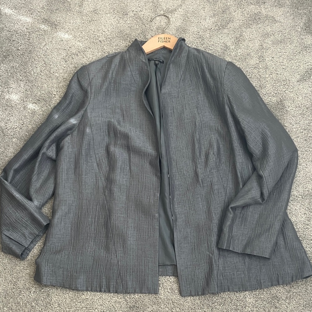 Wonderful Eileen Fisher High Collar Silk Jacket - Picture 8 of 12
